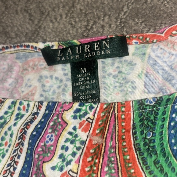 Ralph Lauren Pink/Green 3/4 Sleeve Tee Vibrant Paisley Sz M EUC - Picture 7 of 10
